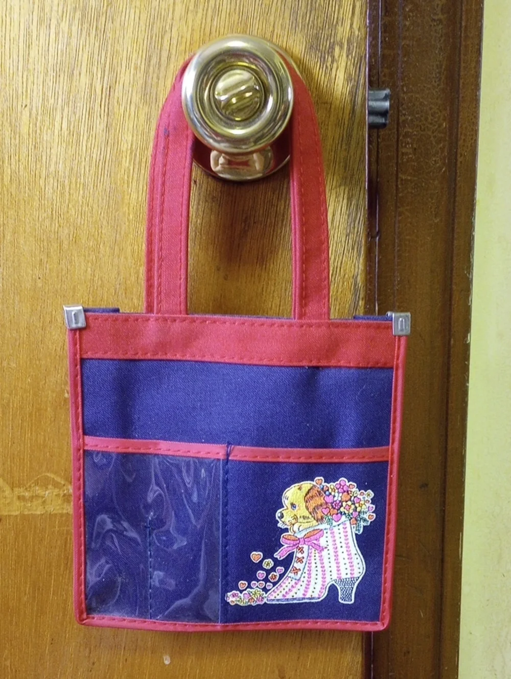 Vintage Retro Girl's Canvas Purse w/ Pockets, Colorful Puppy & Shoe Design